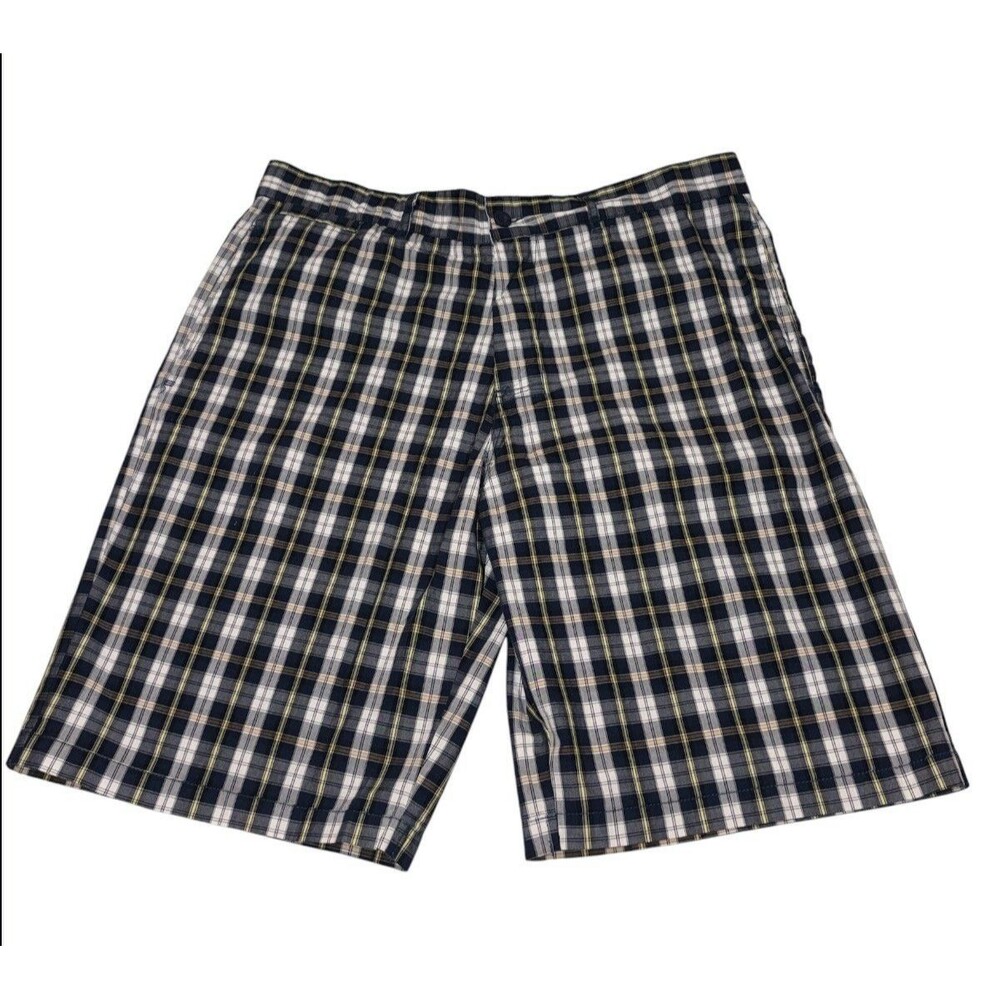 Canterbury of New Zealand Plaid Shorts Mens 38 Casual Rugby 11” Blue White